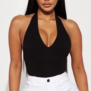 Black Low V neck bodysuit